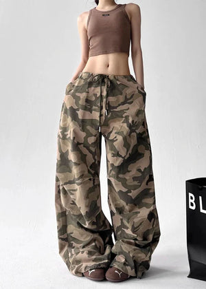 Drawstring Camo Baggy Pants