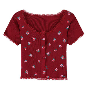 Rose Ribbed Button Up Top