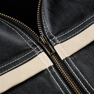 Vintage Grunge Biker Zip-Up Faux Leather Jacket