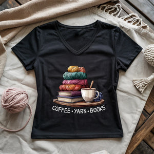 Coffee Yarn Books Lady V-neck