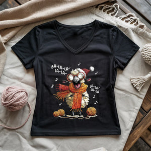 Fa-la-la Knitting Sheep Lady V-neck