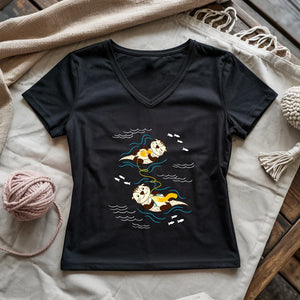 Otterly Knitting Away Lady V-neck