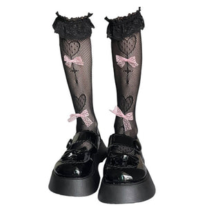Bows Fishnet Knee Socks