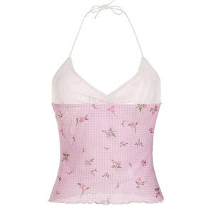 Floral Gingham Y2K Halter Top