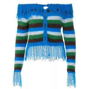 Indie Aesthetic Striped Fringe Top
