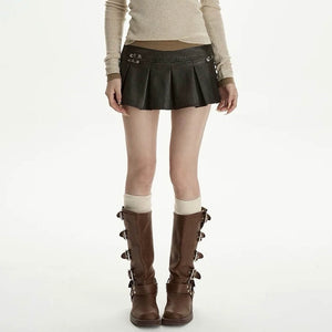 Leather Mini Skirt with Safety Pins