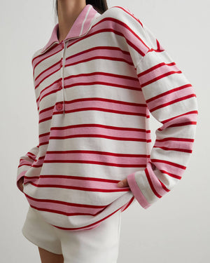 Raspberry Ice Cream Stripe Oversized Polo