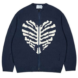 Skeleton Print Zip Up Sweater