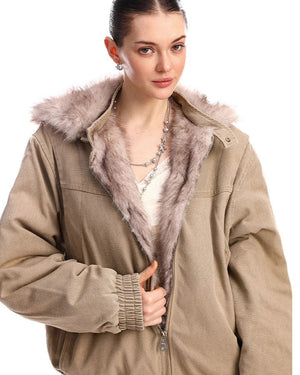 Y2K Faux Fur Bomber Jacket