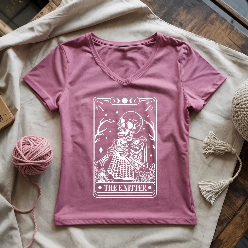 Knitter Tarot Card Lady V-neck