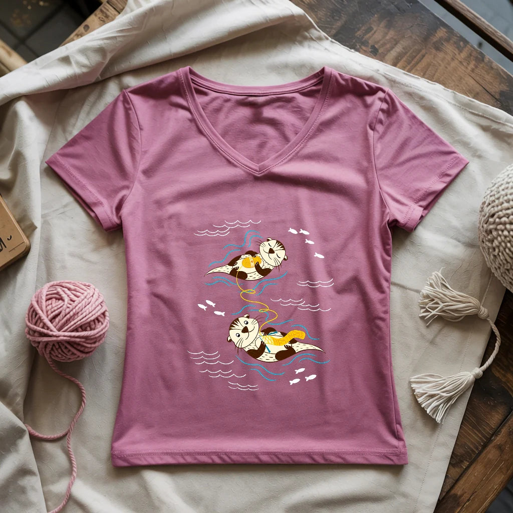 Otterly Knitting Away Lady V-neck