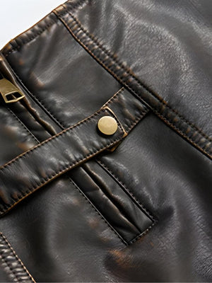 Grunge Faux Leather Slit Mini Skort