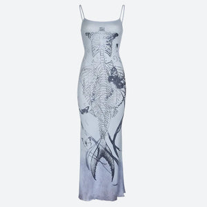 Grunge Mermaid Skeleton Maxi Dress