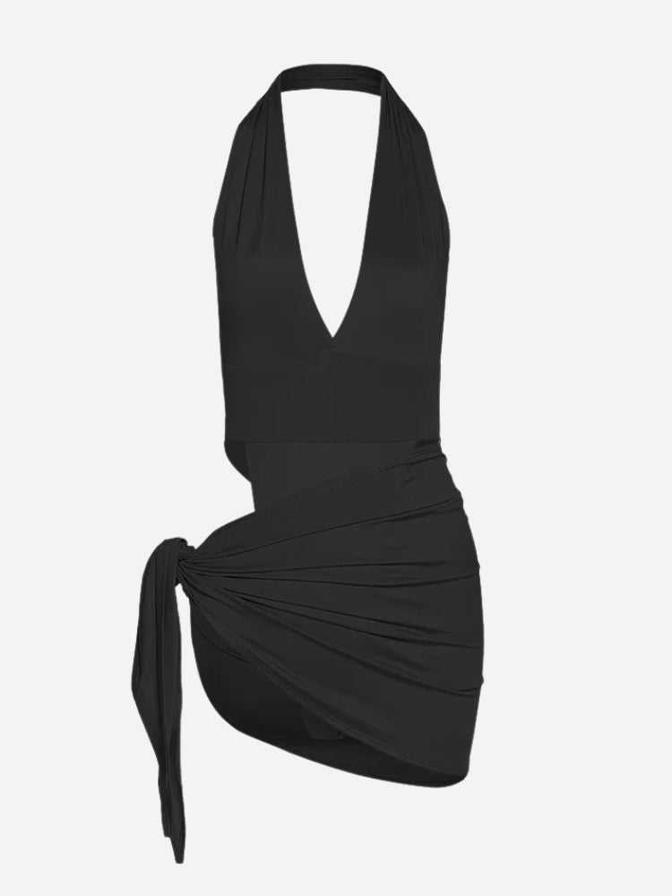 High Cut Swimsuit & Skirt Two Piece Set