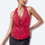 Plunge Neck Sequined Beaded Top