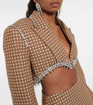 Rhinestone Blazer & Skirt Two Piece Set