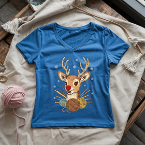 Red Nose Yarndeer Lady V-neck