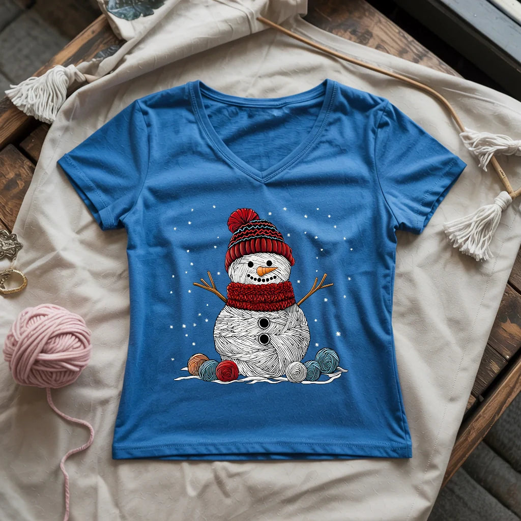 Yarn Snowman Lady V-neck