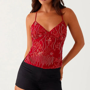 Sequined Beaded Backless Top