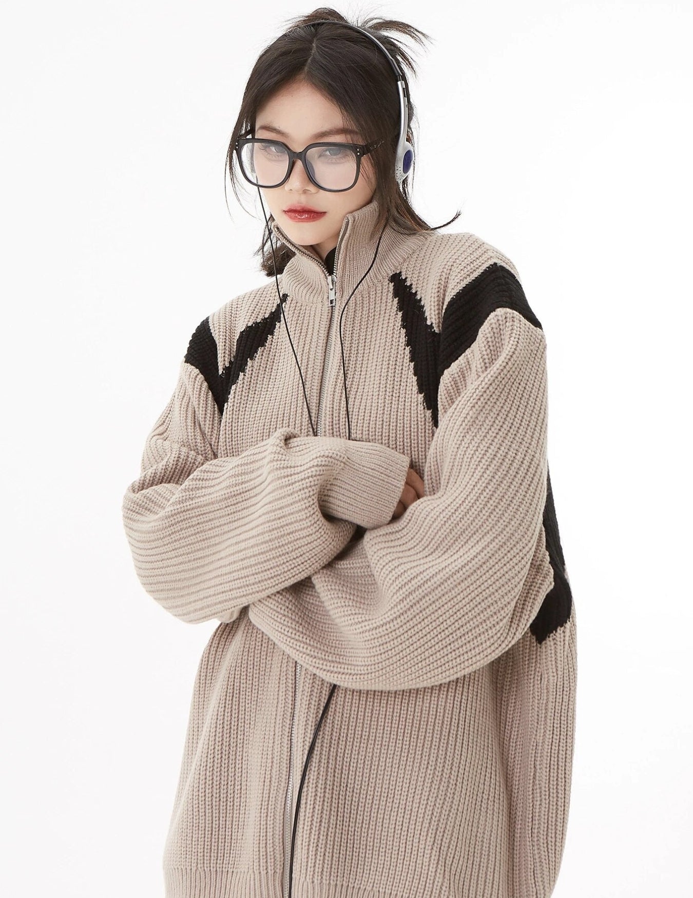 Turtleneck Zip-Up Cardigan