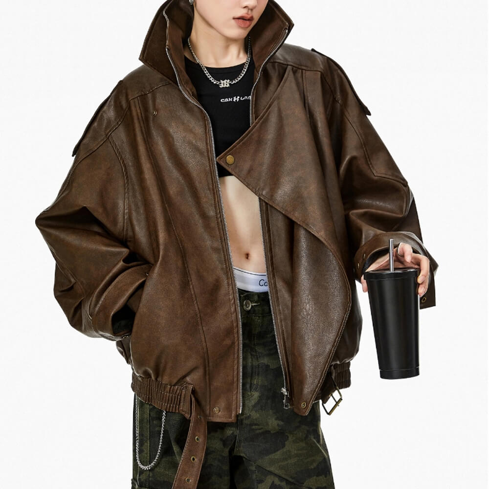 Model Off Duty Buckle Leather Jacket