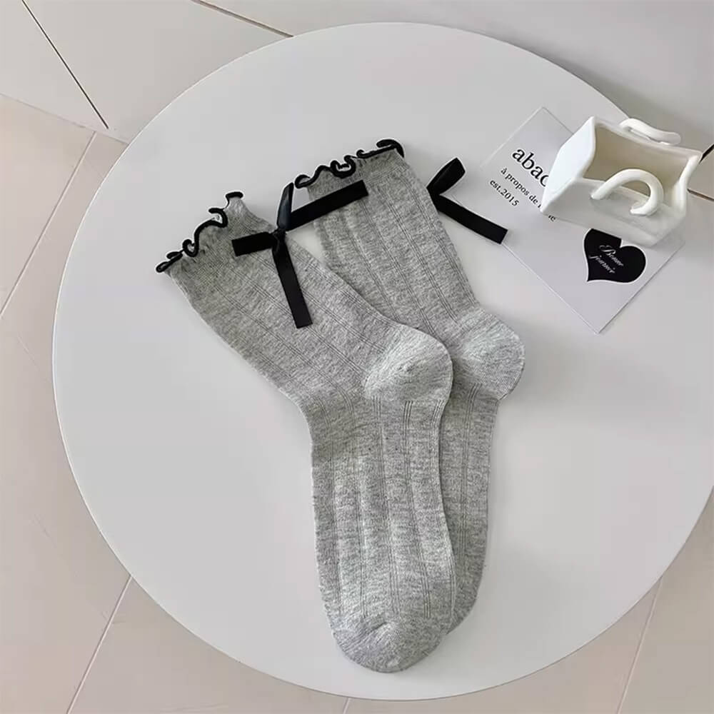 Preppy Aesthetic Bow Ruffle Socks