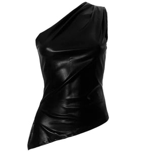 Asymmetric One Shoulder Leather Top