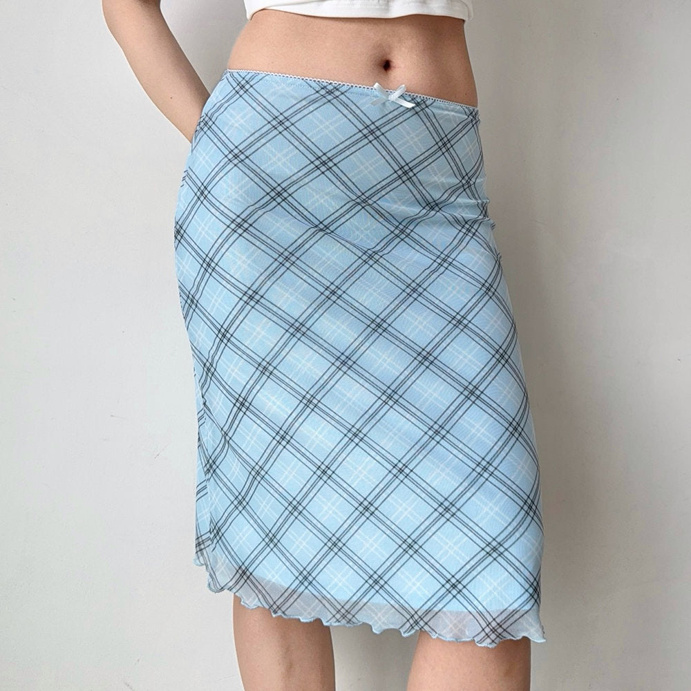 Baby Blue Plaid Midi Skirt