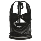 Midnight Sheer Halter Crop Top