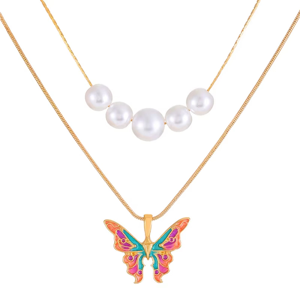 Butterfly Pearl Layered Necklace