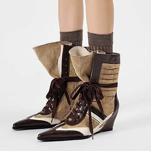 Coffee & Cream Pointed Toe Wedge Boots
