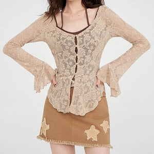 Fairycore Lace Flare Sleeve Top