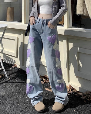 Sweet Attitude Heart Patch Wide-Leg Jeans