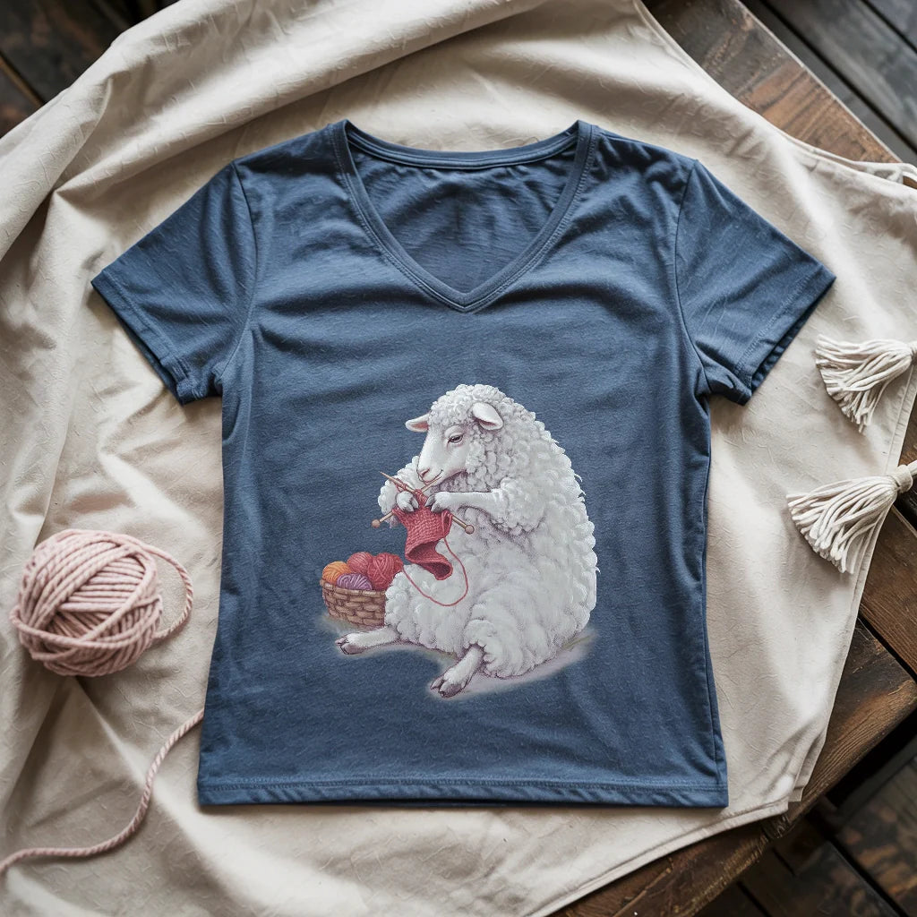 Woolly Knitting Lady V-neck