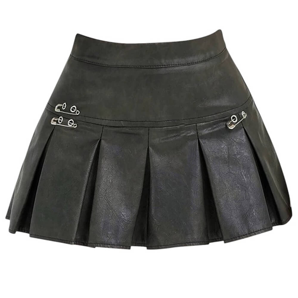 Leather Mini Skirt with Safety Pins