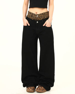 Inner Leopard Layered Jeans