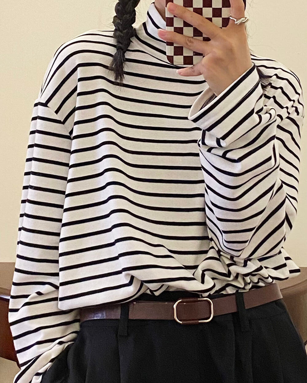 Oversized Striped Turtleneck Long Sleeve