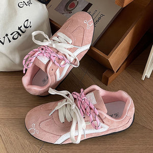 Pink Bow Embroidery Sneakers