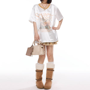 Puppy & Kitten Print Satin Jersey