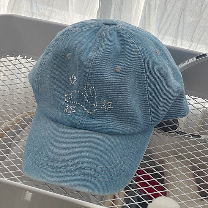 Rhinestone Bunny Y2K Denim Cap