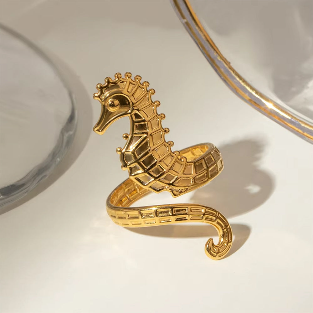 Golden Seahorse Ring