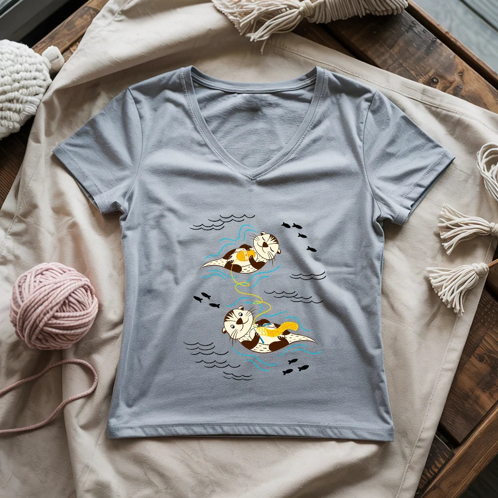 Otterly Knitting Away Lady V-neck