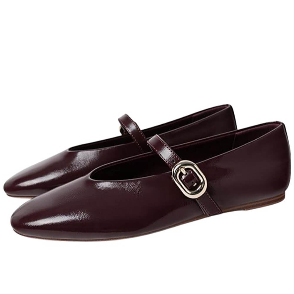 Wine Red Strap Ballet Flats