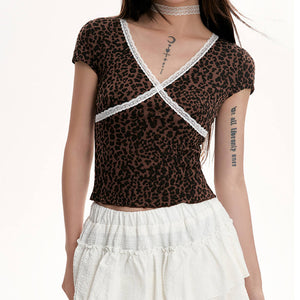 Y2K Leopard Lace Crop Top