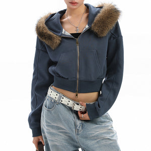 Y2K Aesthetic Cropped Fur Hoodie