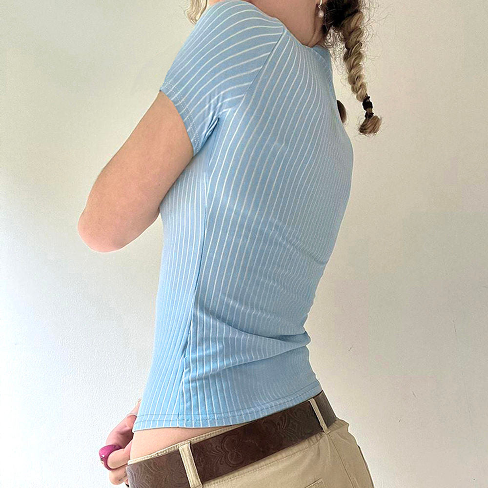 Y2K Blue Stripe Fitted Shirt